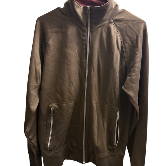 Men’s Old Navy Brown Zip-Up Jacket with Burgundy Lining – Size M - Picture 2 of 6